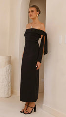 Halen Off Shoulder Midi Dress - Black