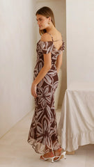 Adrianna Midi Dress - Brown Floral