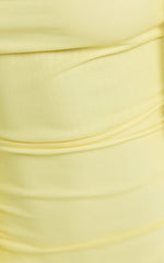 Rosha Butter Maxi – Ruched Ruffle Strap Gown in Sunny Yellow