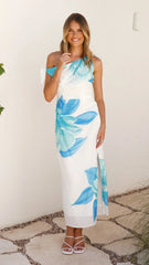 Maisy Shoulder Tie Midi Dress - Blue Teal
