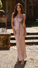 Yasmeen Tie Front Maxi Dress - Dusty Pink