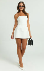 Benson Playsuit – Strapless Fit & Flare Romper in Crisp White