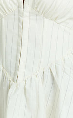 Halterneck Corset Waist Mini Dress with Gathered Skirt in Cream