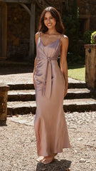 Yasmeen Tie Front Maxi Dress - Dusty Pink