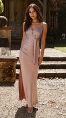 Yasmeen Tie Front Maxi Dress - Dusty Pink