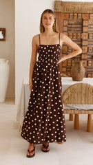 Solare Maxi Dress - Brown/White Polka
