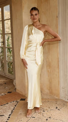 Eden One Shoulder Tie Front Maxi Dress - Yellow