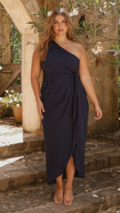 Clara One Shoulder Maxi Dress - Navy