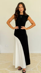 Charlotte Contrast Midi Dress - Black/White