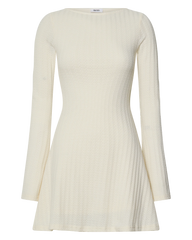 Flared Long Sleeve A-Line Mini Dress in Off White