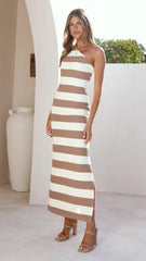 Tarron One Shoulder Maxi Dress - Beige/White