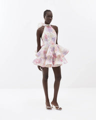 Riviera Bloom Bow Mini Dress