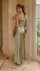 Eden One Shoulder Tie Front Maxi Dress - Olive