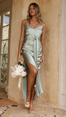 Yasmeen Tie Front Maxi Dress - Sage