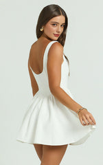Aimee Scoop Neck Corset Mini Dress – Draped White Elegance
