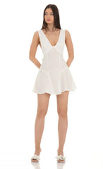 Plunge V-Neck Dress in White