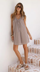 Alaya Mini Dress - Brown/Blue Stripe