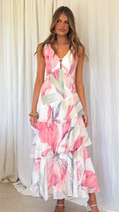 Reina Tiered Maxi Dress - Pink Floral