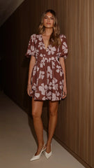 Erin Mini Dress - Brown Daylillies