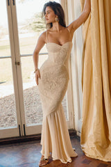 Celeste Ruched Lace Panel Maxi Dress