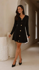Catarina Long Sleeve Mini Dress - Black