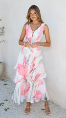 Reina Tiered Maxi Dress - Pink Floral