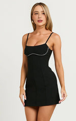 Sleeveless Bust Detail A-Line Mini Dress in Black