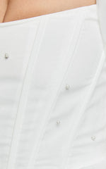 Long Puff Sleeve Pearl Detail Mini Dress in White