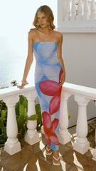 Lydie Strapless Maxi Dress - Blue/Pink
