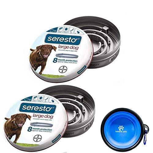 Bayer Seresto Flea and Tick Collar for Dogs, 8 Month Protection for Large Dogs 2 Pack W/HotSpot Pets Travel Bowl