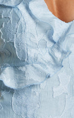 Jacquard Ruffle Tiered Midi Slip Dress in Light Blue