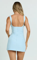 Aretha Mini Dress – Structured Corset Panel Dress in Vibrant Blue