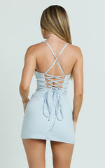 Sweetheart Bust Fitted Mini Dress in Blue