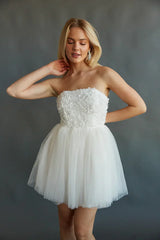 Grace Strapless Floral Applique Tulle Babydoll Mini Dress