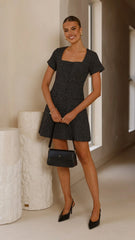 Karen Tweed Mini Dress - Black