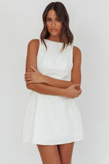 Opulent Pearl Trim Oversized Bow Mini Dress White