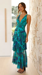Sachiko Maxi Dress - Blue / Green Print