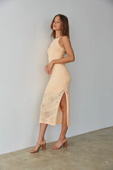 Keilani High Neck Open Knit Midi Dress