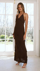 Sancha Flower Knit Maxi Dress - Chocolate
