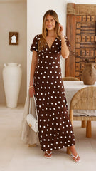 Rayne Maxi Dress - Brown/White Polka