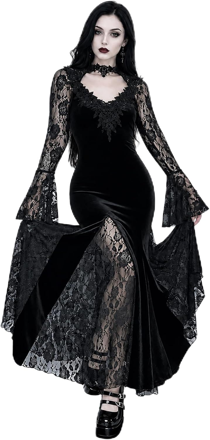 Gothic Slim Lace Contract Fishtail Long Goth Dress Clothes