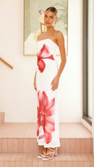 Brittani Strapless Maxi Dress - White/Red