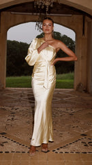 Eden One Shoulder Tie Front Maxi Dress - Yellow