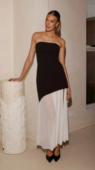 Fenella Asymmetrical Maxi Dress - Black / White