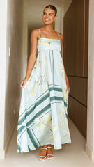 Kaethe Maxi Dress - Aqua/Yellow Print