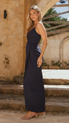 Charlotte Draped Maxi Dress - Navy