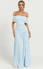 Off The Shoulder Maxi Shift Dress in Soft Blue