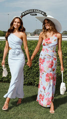 Bloom One Shoulder Cut Out Maxi Dress - Blue