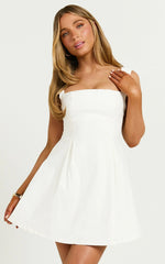 Ida Mini Dress - Wide Strap Straight Neck Bow Back Dress in White