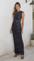 Lilani Maxi Dress - Black/White Polka Dot